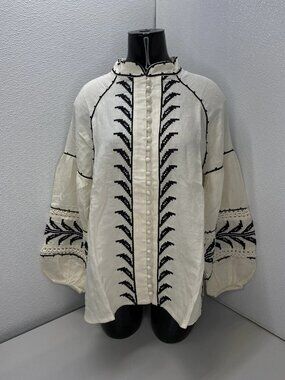 Scarlett Poppies Women’s Pallazzio Long Puff Sleeve Shirt Size XS Antique White